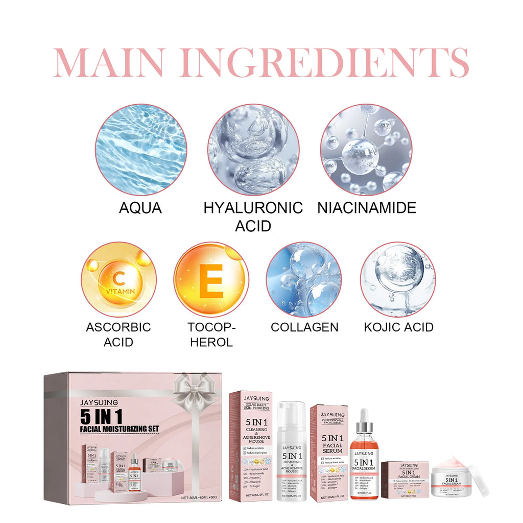 5 in 1 Skincare Set for Deep Hydration Lock with Niacinamide Serum and Vitamin C Moisturization Cleansing mousse serum cream Zpaxo