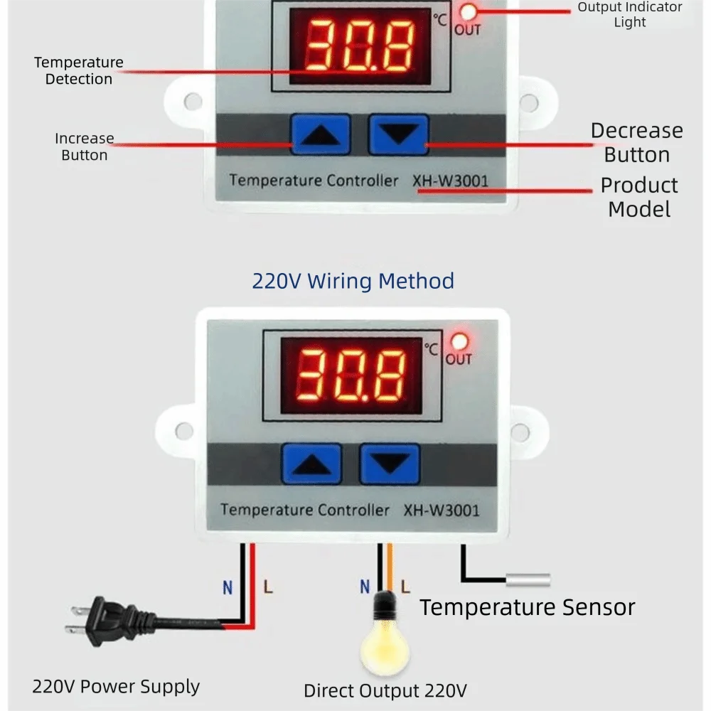 XH-W3001 Temperature Controller LED Digital 12V 24V 110-220V Zpaxo