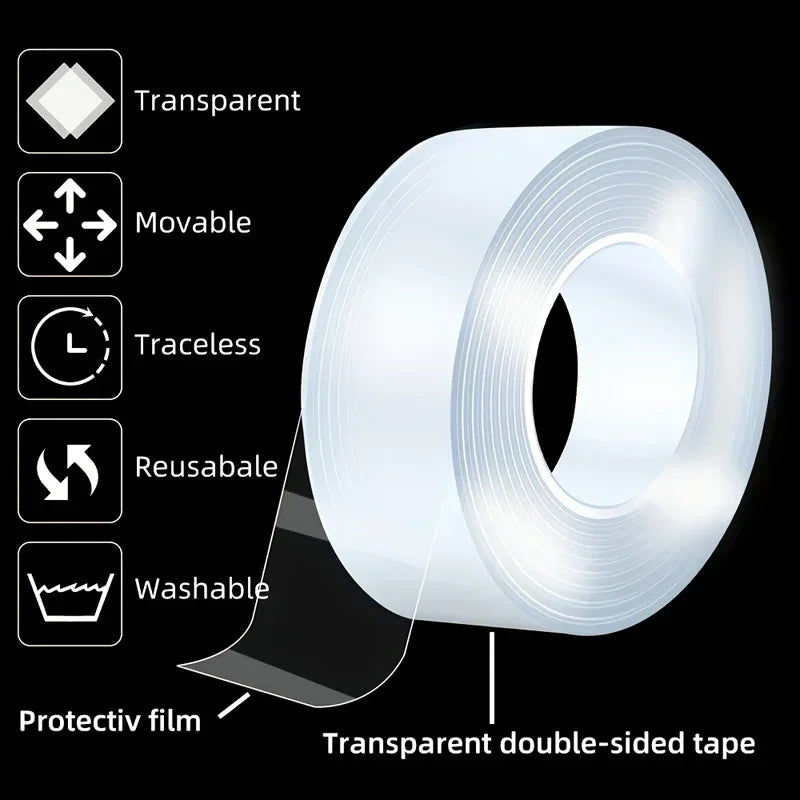 5m/3/2m/1m Nano Tape Extra Strong Double Sided Adhesive Tape Transparent No Trace Reusable Waterproof Adhesive Tape Home Zpaxo
