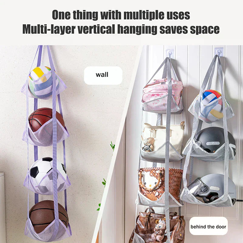 Wall Mounted Ball Storage Hanging Bag Mesh Pockets Organizer Zpaxo