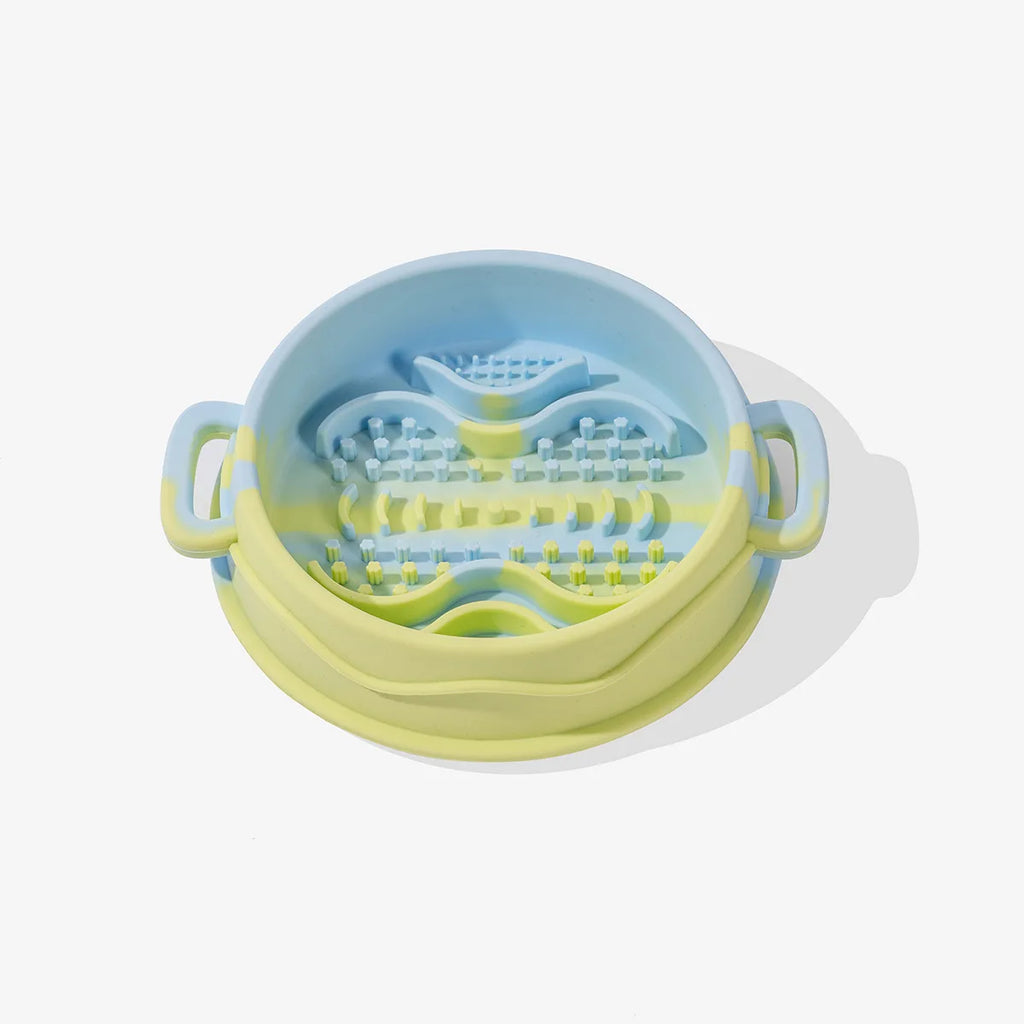 Pet colored single bowl double ear handle silicone slow food bowl small dog large dog rice bowl food bowl dog bowl Zpaxo