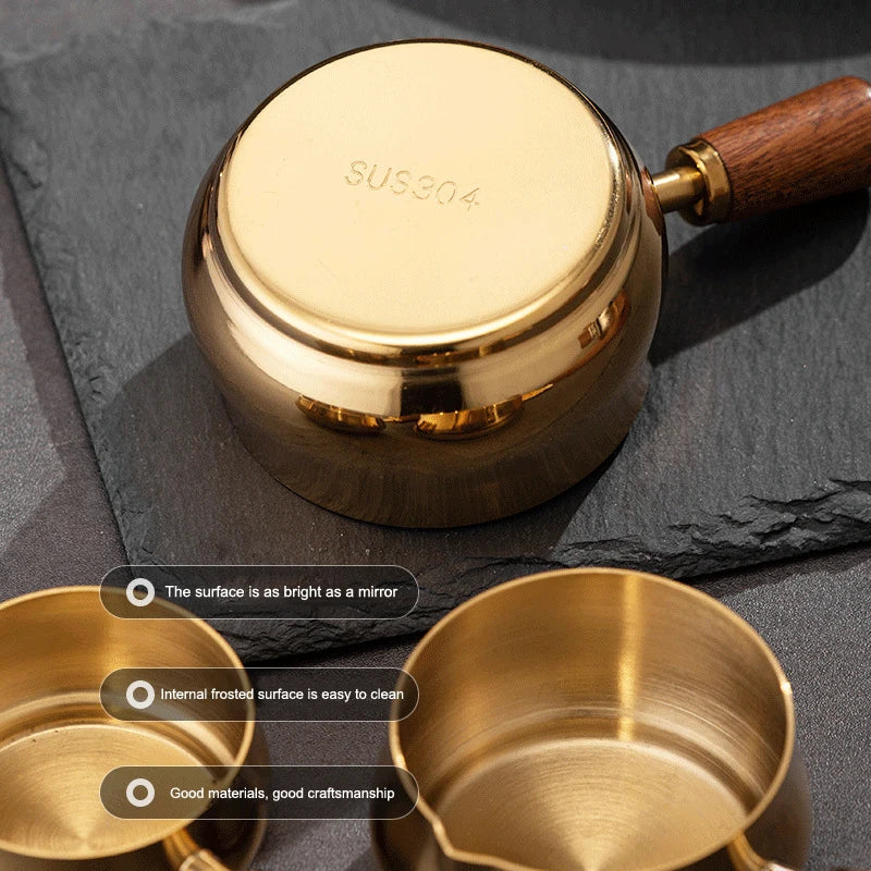 Stainless Steel Sauce Holder Gourmet Steak Dressing Cup Wooden Grip Zpaxo