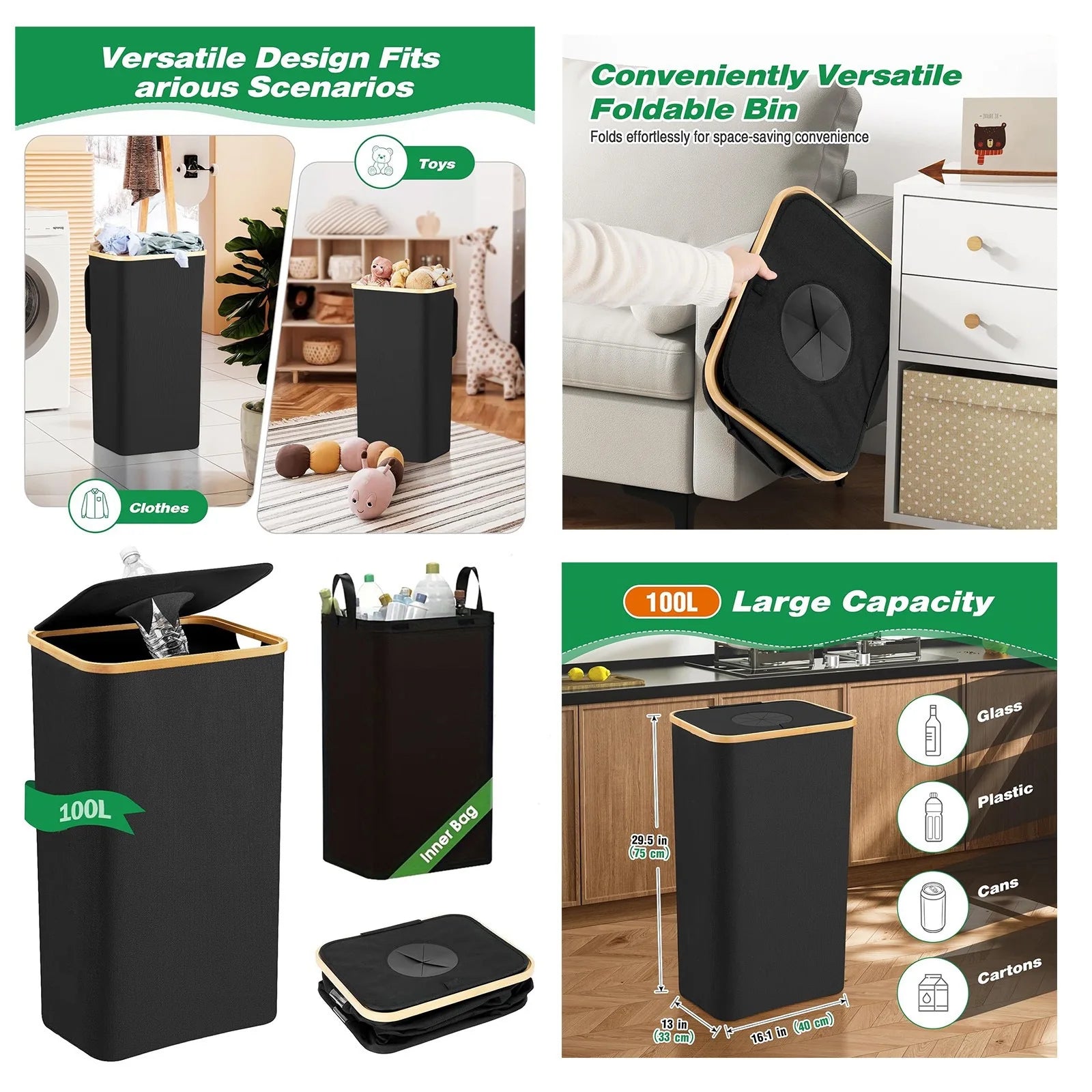 Foldable Large Storage Box with Inner Bag – 24L & 100L