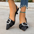 Women Sandals Pointed Toe Denim Sandals Elegant Rhinestone Dress Party Sandals Luxury Glitter Buckle Decoration Women Shoes Zpaxo black 37