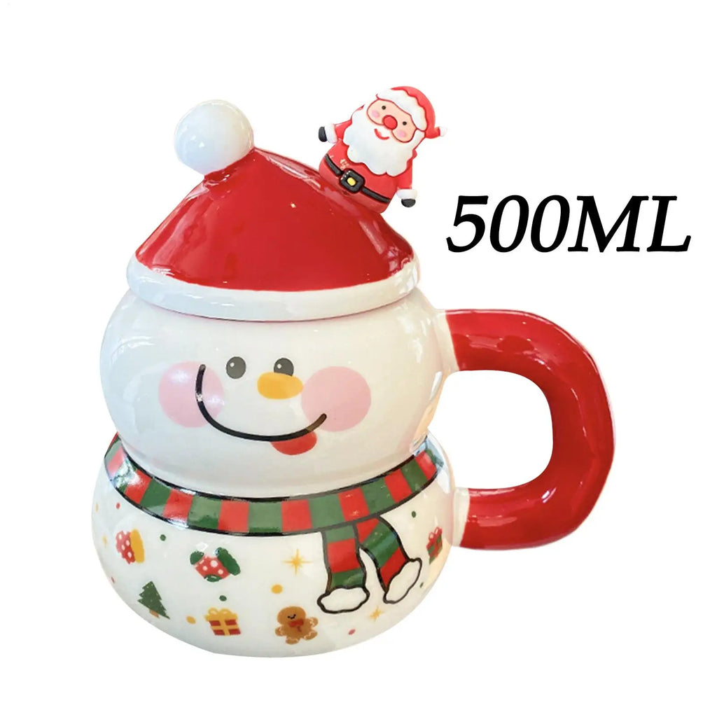 Christmas Mugs Ceramic Cute Drinkware Handle Lid Picnic Fishing