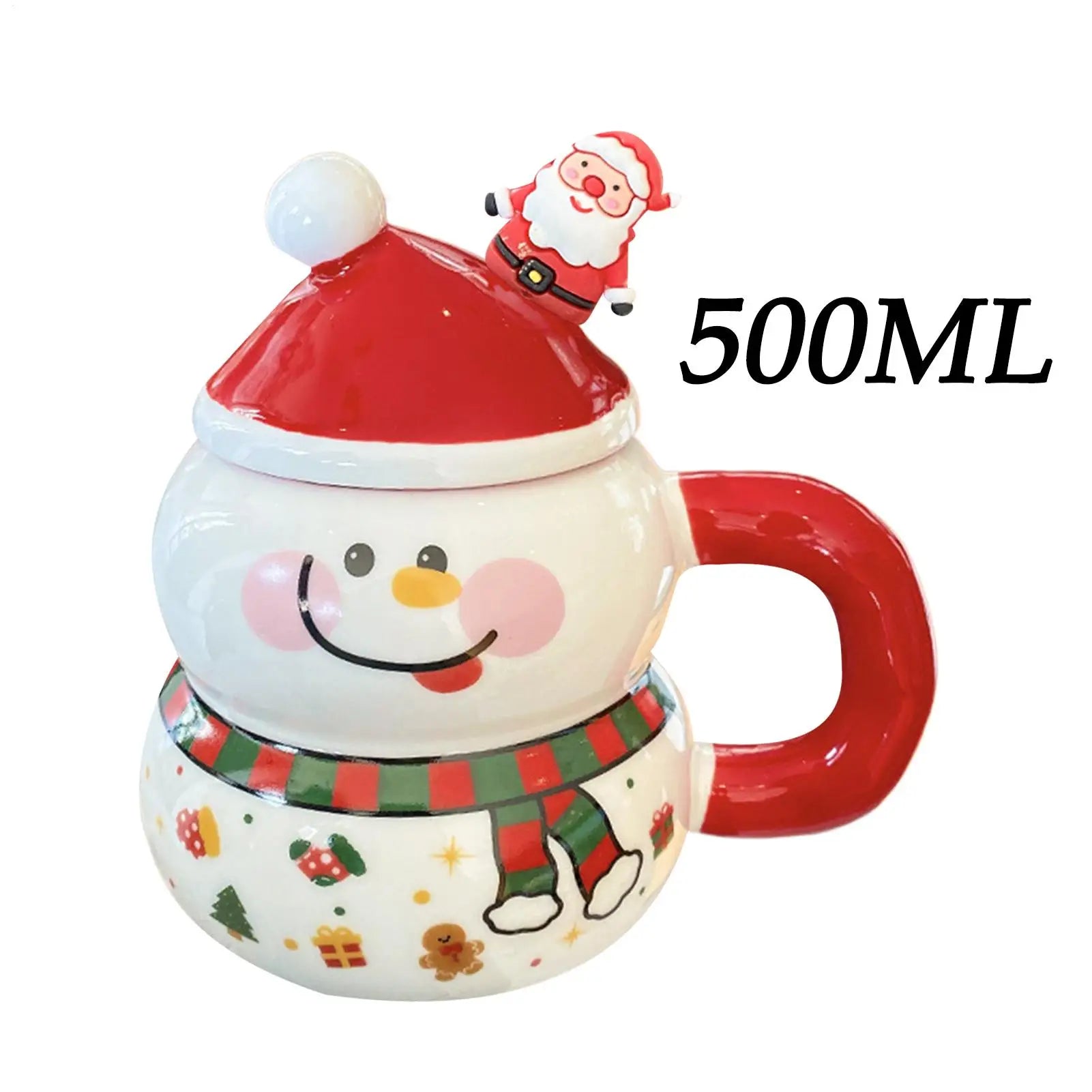 Christmas Mugs Ceramic Cute Drinkware Handle Lid Picnic Fishing