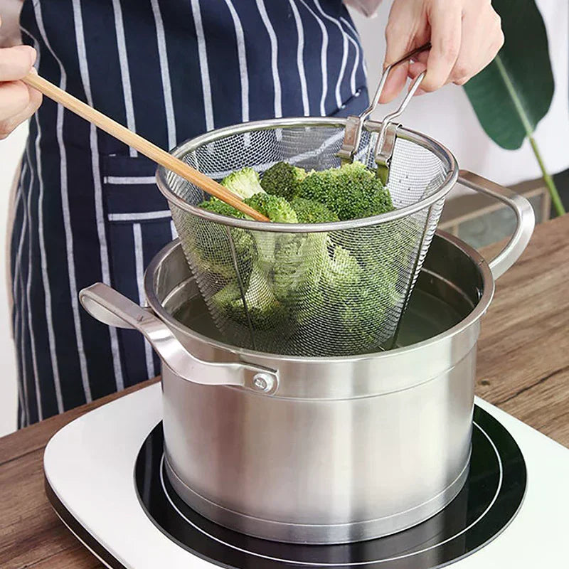 Stainless Steel Deep Fry Basket Kitchen Round Fryer Wire Mesh Handle Zpaxo