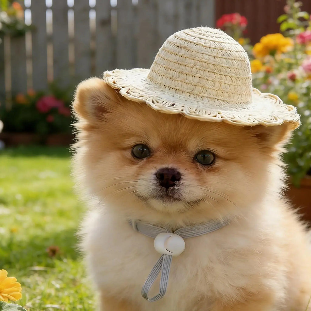 Dog Straw Hat Cute Adjustable Pet Woven Hat Dog Decorative Hat Photo Prop Dog Cat Sunshade Caps Run Straw Hat For Small Dog Cat Zpaxo