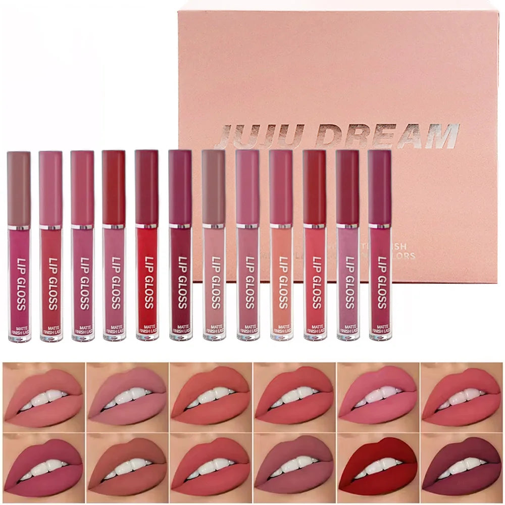 JUJU DREAM 6Pcs Matte Lipstick Set Long-Lasting Non-Stick Cup Lip Makeup Kit Popular Shades Waterproof Non-Fading Lip Color Kit Zpaxo