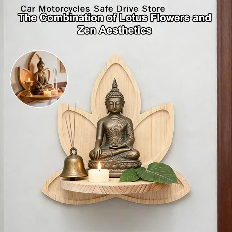 CM1 Lotus-shaped Shrine Stand Flower Pot Wooden Wall-mounted Storage