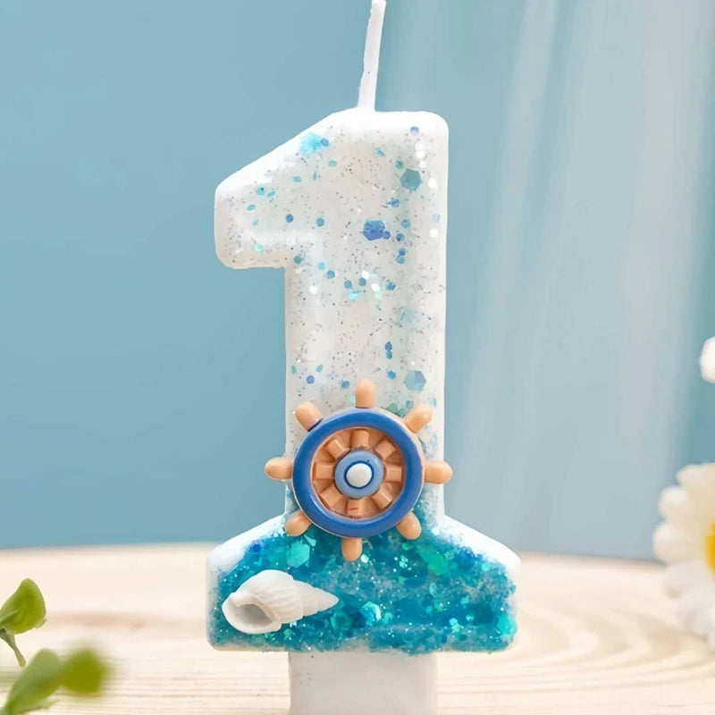 Ocean-themed Ship's Wheel Sequined Digital Birthday Candles