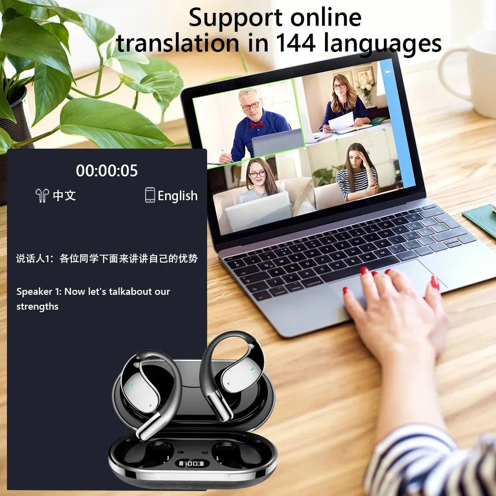 Bluetooth 5 4 AI Translation Earphones Real Time Support 144 Language