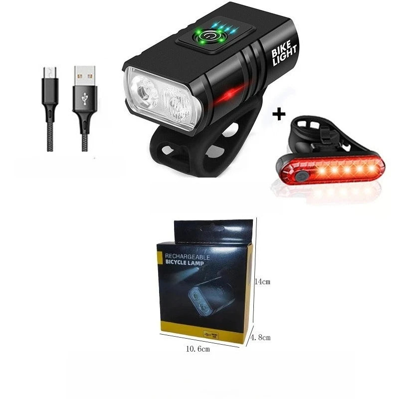 Bicycle Lights Aluminum Alloy Headlights Strong Light Riding Flashlight Equipment Night Riding Road Mountain Bike Kit Taillights Zpaxo Headlight TailLightB