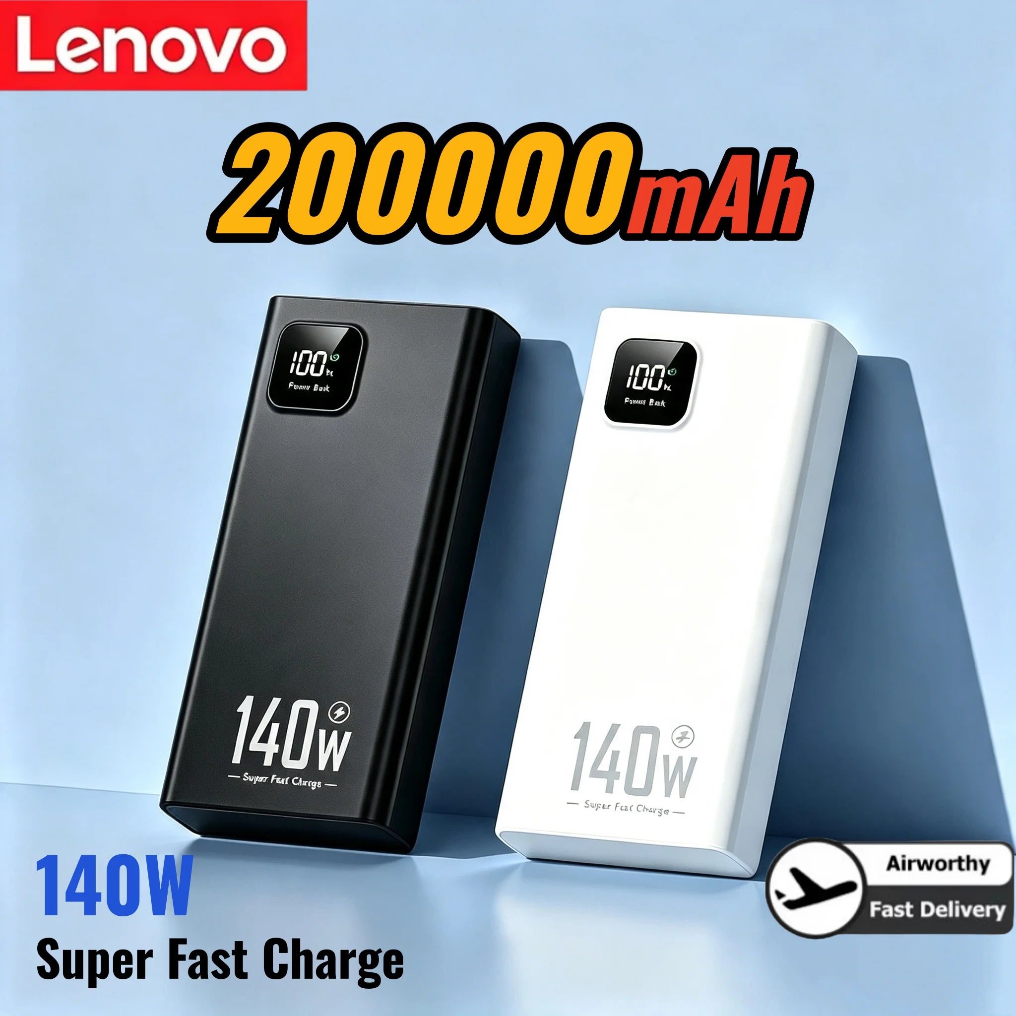Lenovo 200000mAh 140W Super Fast Charging Power Bank Ultra Capacity Portable Charger New Arrival for iPhone Samsung Zpaxo