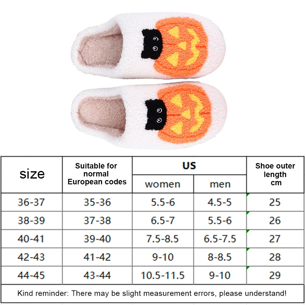 Halloween Plush Slippers Anti Slip Comfortable Furry Slippers Pumpkin Cat Pattern Fluffy Home Warm House Shoe for Winter Autumn Zpaxo 40-41
