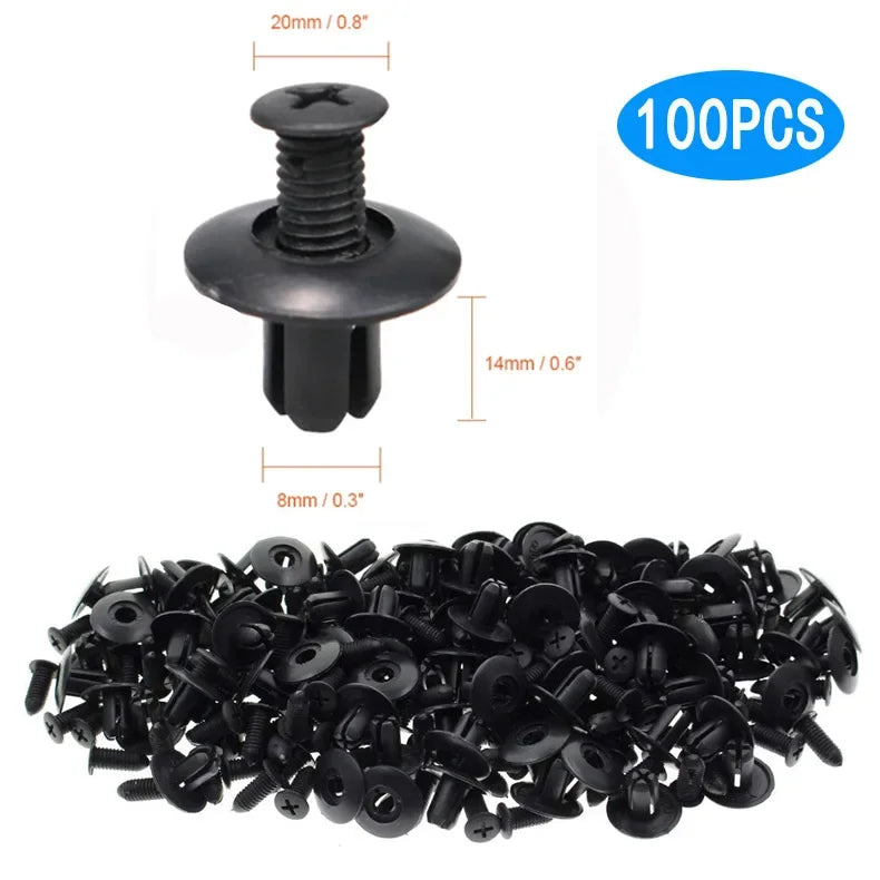 8mm Nylon Push Rivet Car Door Trim Panel Retainer Clips