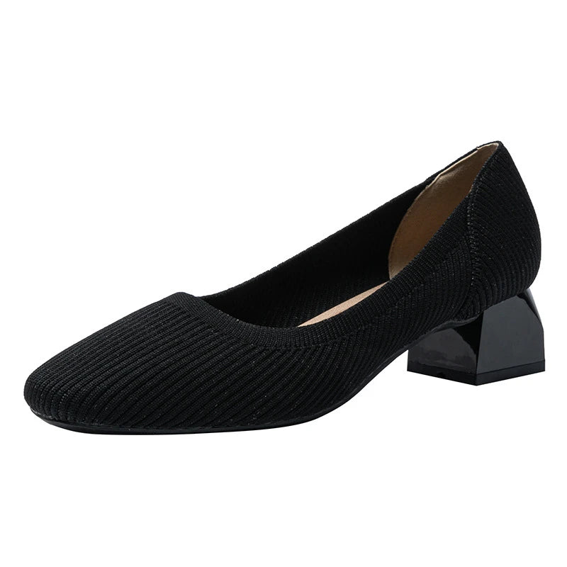 Straight Grain Square Toe Princess Shoes Thick Heel Single Women Zpaxo 1509 Black 34 China Mainland