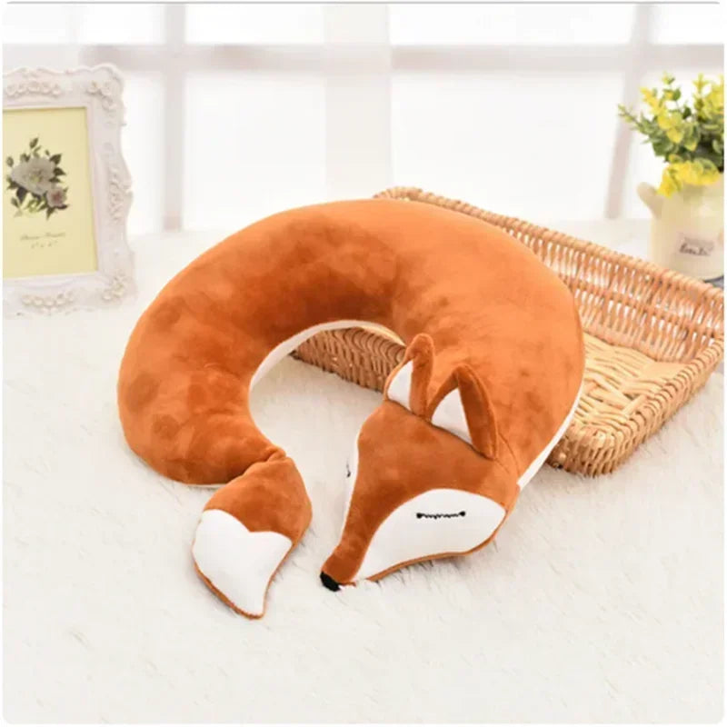 Cute Fox U Shape Neck Pillow Animal Cotton Plush Travel Car Home Pillow Health Care with Eye Mask Nap Animal Pillow Almohada Zpaxo