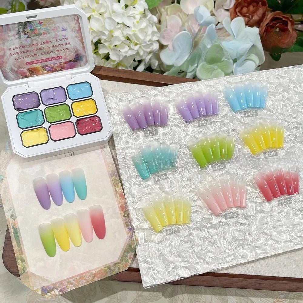 9-Color Chinese Style Gel Nail Glitter & Eye Shadow Palette Gel Nail Glitter Palette Zpaxo 9colors-set1