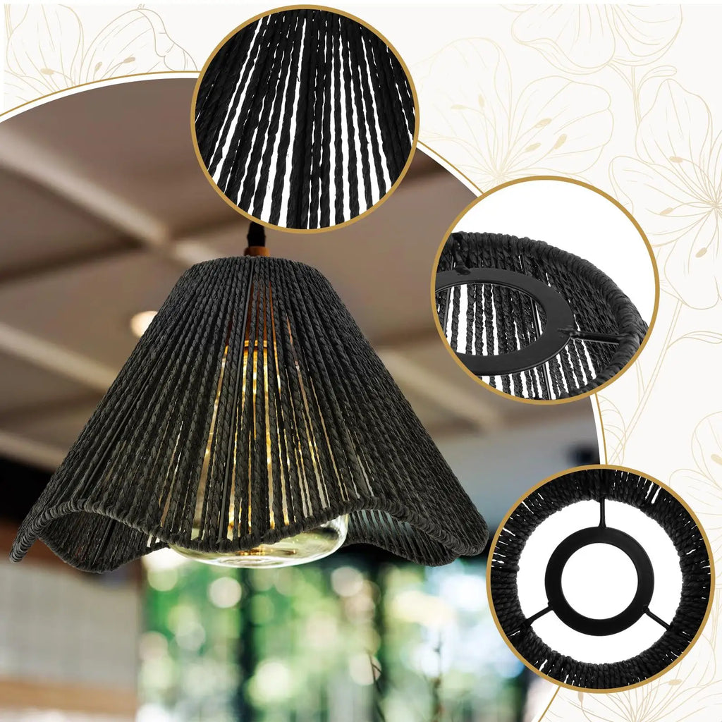 Woven Lampshade Pendant Light Cover Dustproof Lamp Shade Bohemian Light Shade for Dining Table Living Room Bedroom House Zpaxo
