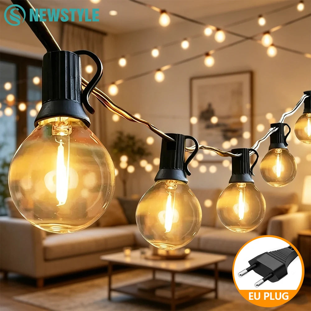 7.6-30Meter G40 Garland String Lights LED Shatterproof Globe Bulb Indoor In Use 220V EU Plug G40 LED String Light for Home Decor Zpaxo