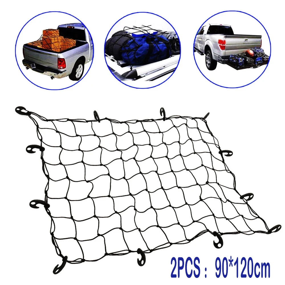 1/2PCS Heavy Duty Car Trunk Net Mesh 90*120cm Cargo Net Cargo Net Luggage Nets Trailer Extend Mesh Cover With 12 Fixed Hook Zpaxo 2PCS