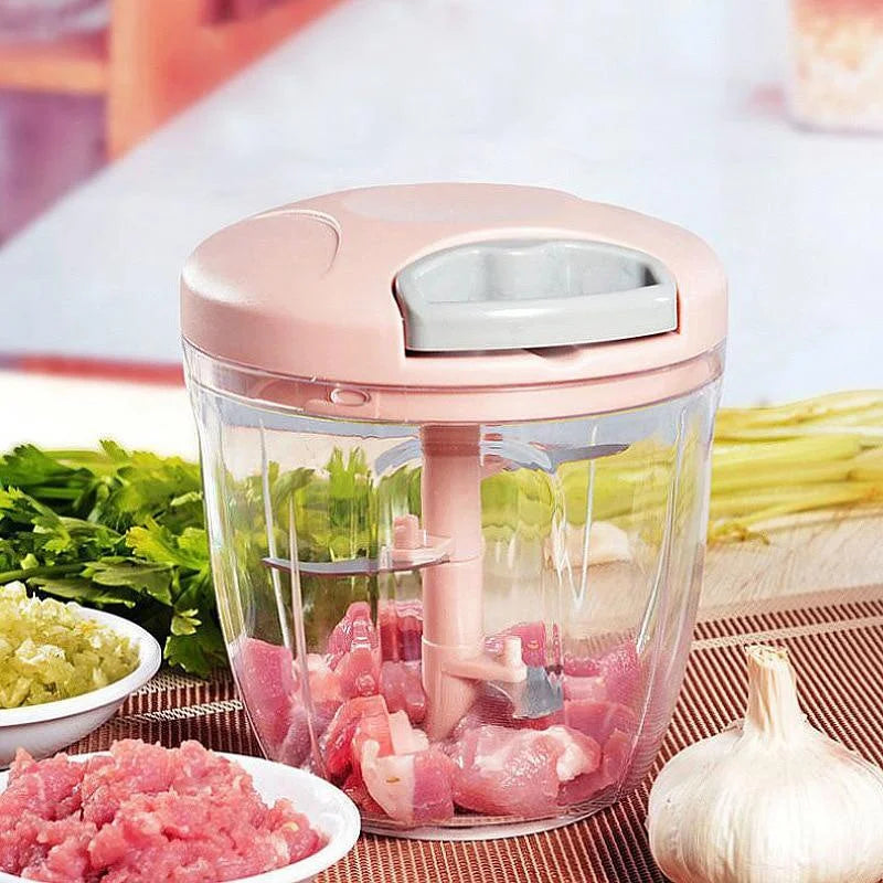 500/900ML Manual Meat Mincer Garlic Chopper Rotate Garlic Press Crusher Vegetable Onion Cutter Kitchen Cooking Accessories Zpaxo 900ml-Pink