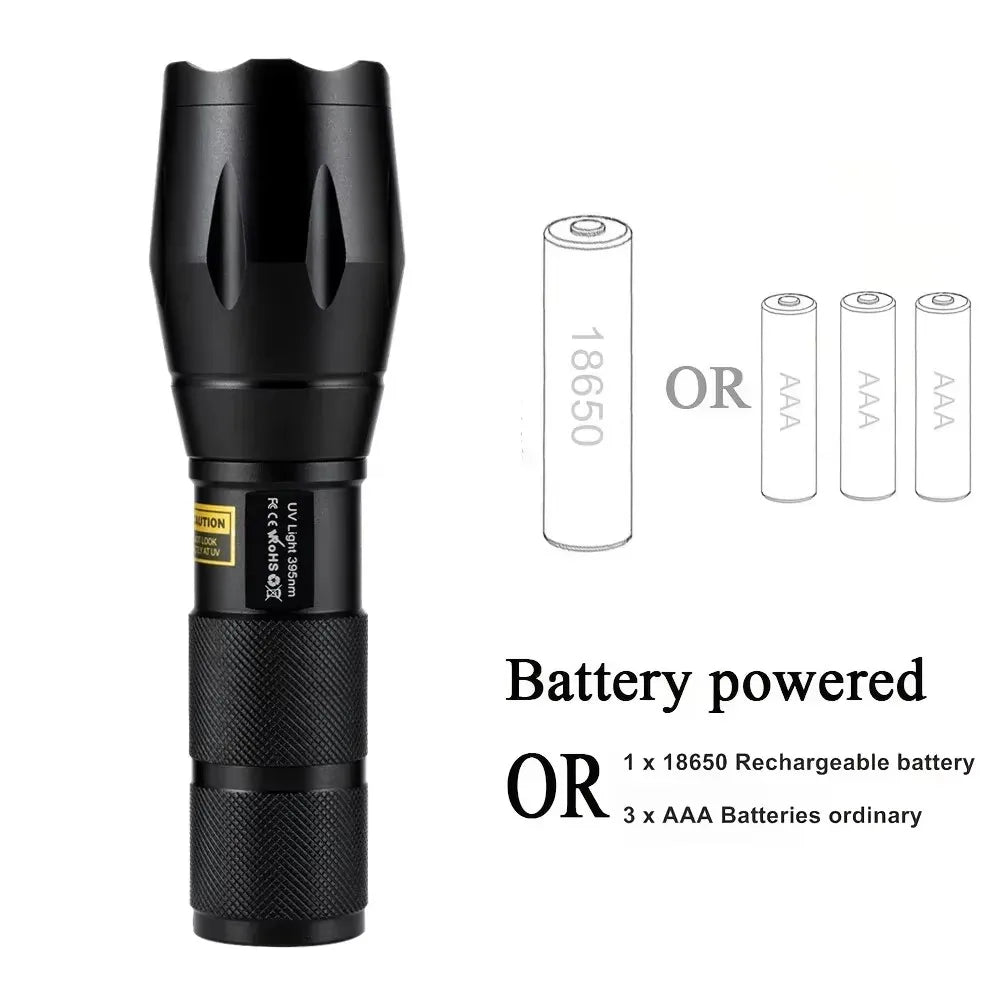 ESMARTER 365nm 395nm Zoom UV LED Blacklight Flashlight Torch