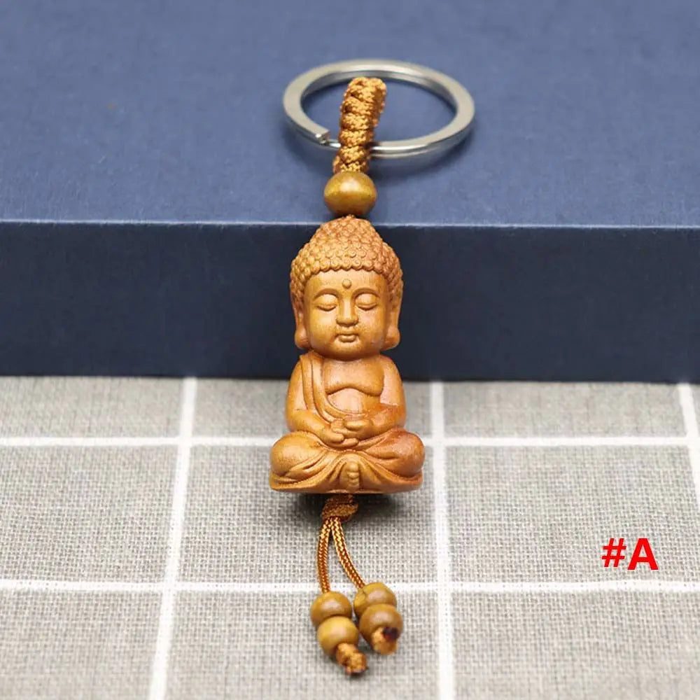 for Safely Wealth Lifelike Bag Pendant Monk Wood Carving Craft Buddha Buddhism Key Ring Keyfob Keychain Car Accessories Zpaxo A