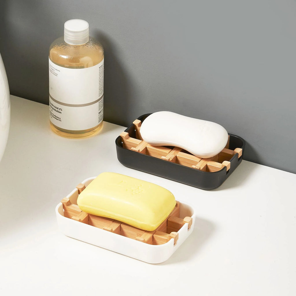 Bamboo Soap Dish with Draining Tray – Eco-Friendly Holder Bamboo Soap Dish Zpaxo