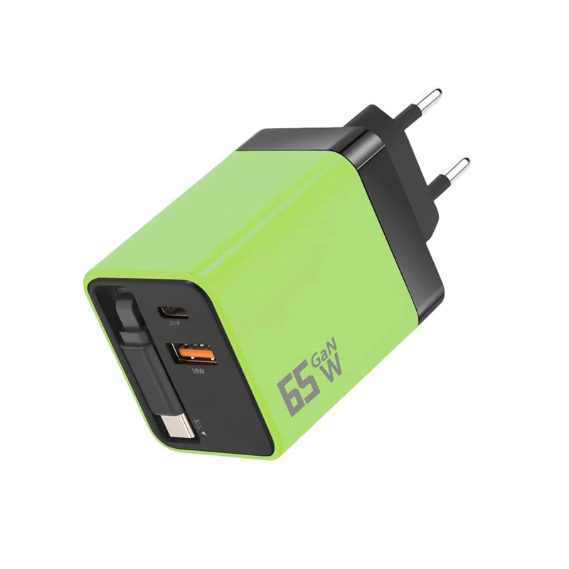 65W Gan Fast Charger USB-C Built-in Type-c Cable EU US Plug Iphone 15
