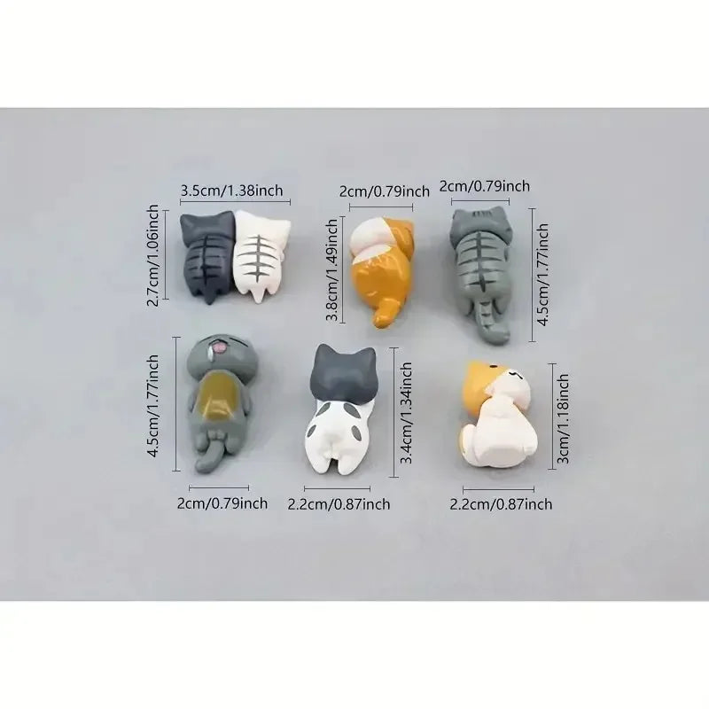 6-Pack Mini Cartoon Cat Car Ornaments – Cute Resin Decor Car & Home Ornaments Zpaxo