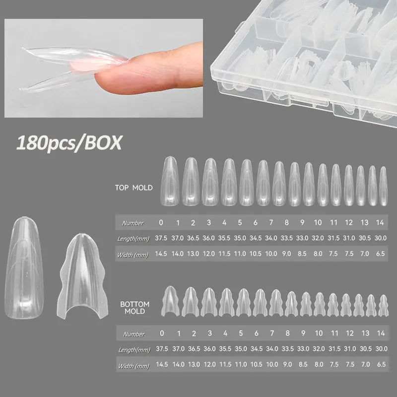 180PCS Sandwich Dual Nail Form Coffin Almond Nail Forms 14Size Reusable Top Bottom Forms Nail Art Extension Top Mold Bottom Mold Zpaxo F50S-F50X-180PCS