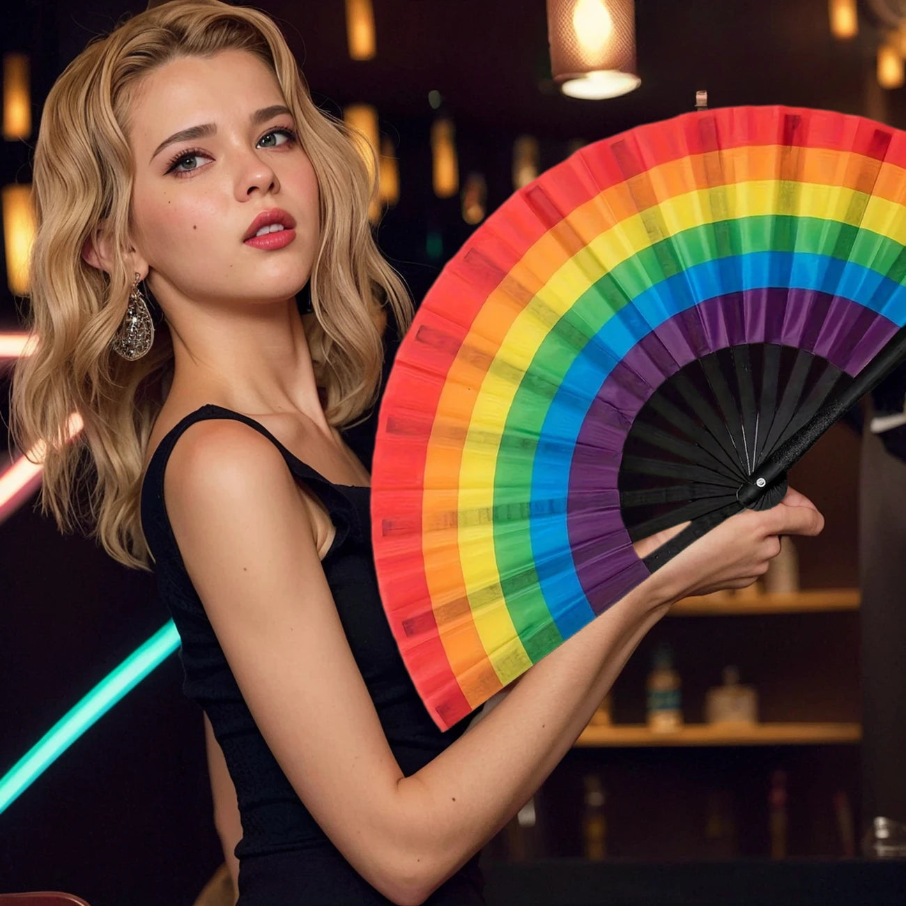 Rainbow Folding Fan Plastic Dance Performance Role Playing Wedding