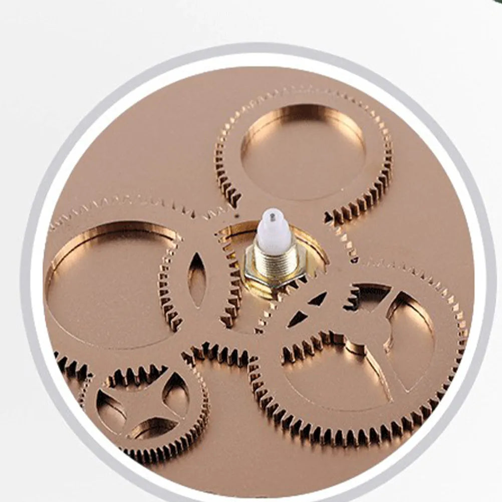 Retro Wood Gear Wall Clock Golden Big Pointer Silent Design Living