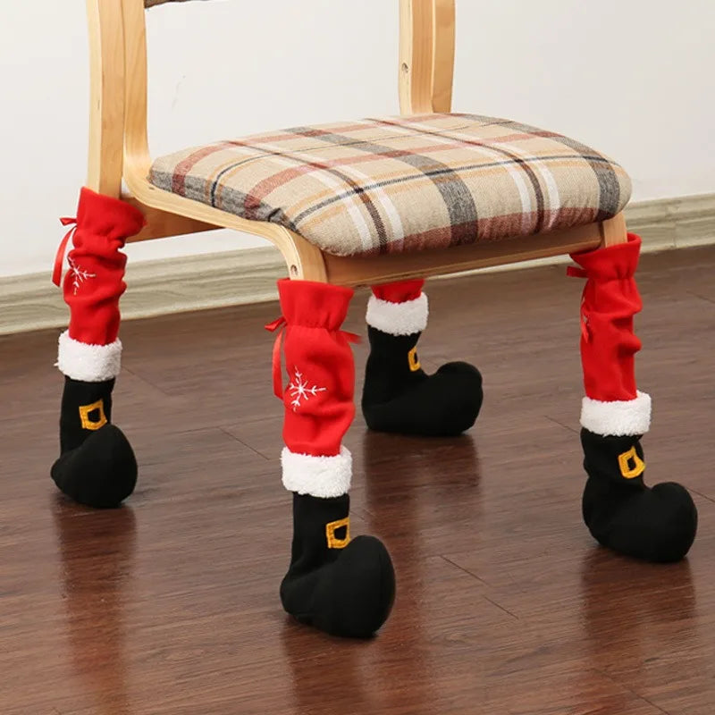Festive Santa Boot Chair Leg Covers Cute Christmas Sock Decor Holiday