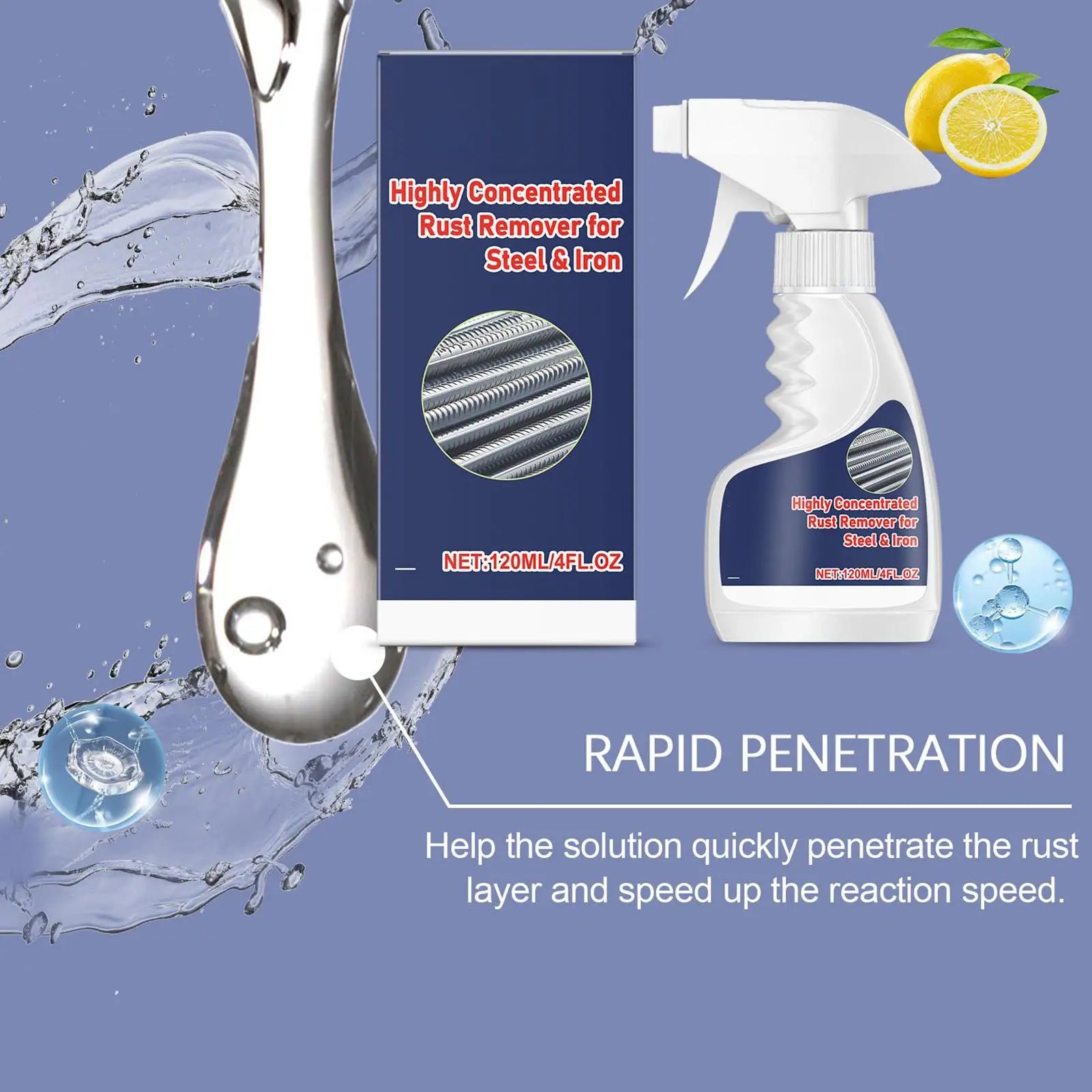 Rust Remover Metal Concentrated Spray Powerful Stain Dissolver Car