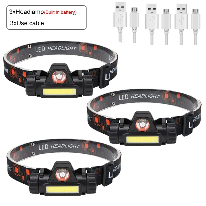 Rechargeable LED Headlamp – XPE COB Dual Light & Tail Magnet Rechargeable Headlamp Zpaxo Type A 3PCS