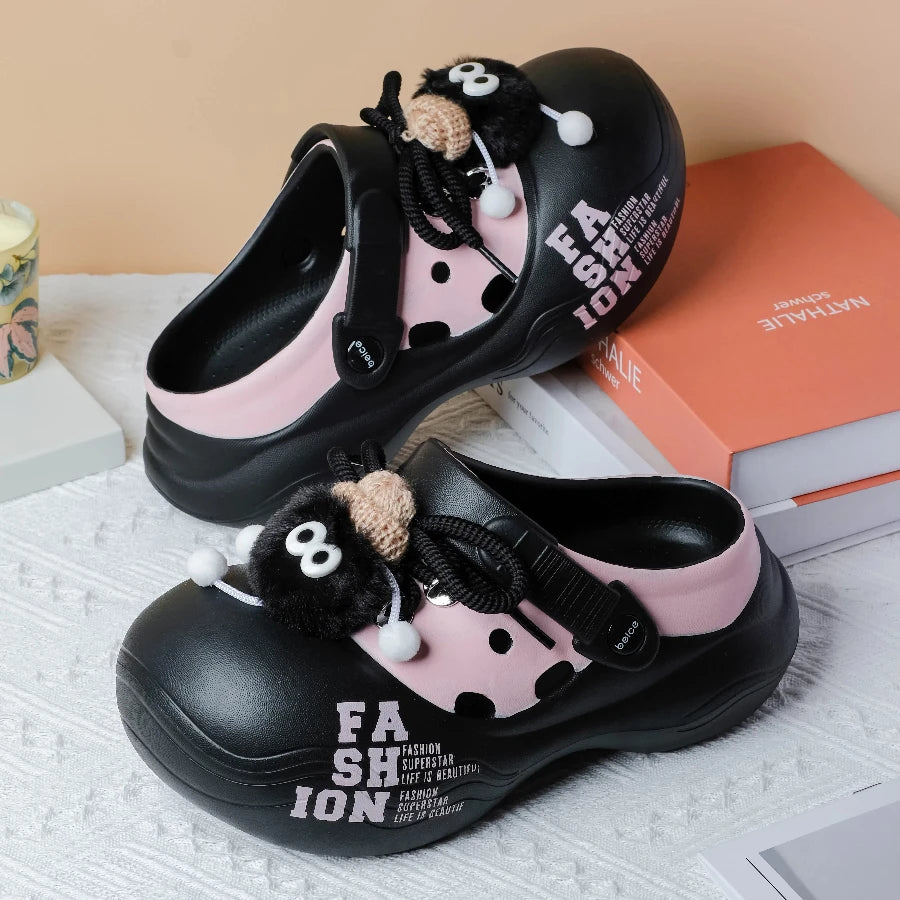 Women's Outdoor Chunky Platform Sandals Non-slip Clogs Slides Flat Zpaxo black 39-40