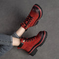 Red Distressed Leather Platform Boots Women Lace Up Design Round Toe Zpaxo X003 Red 34 China Mainland