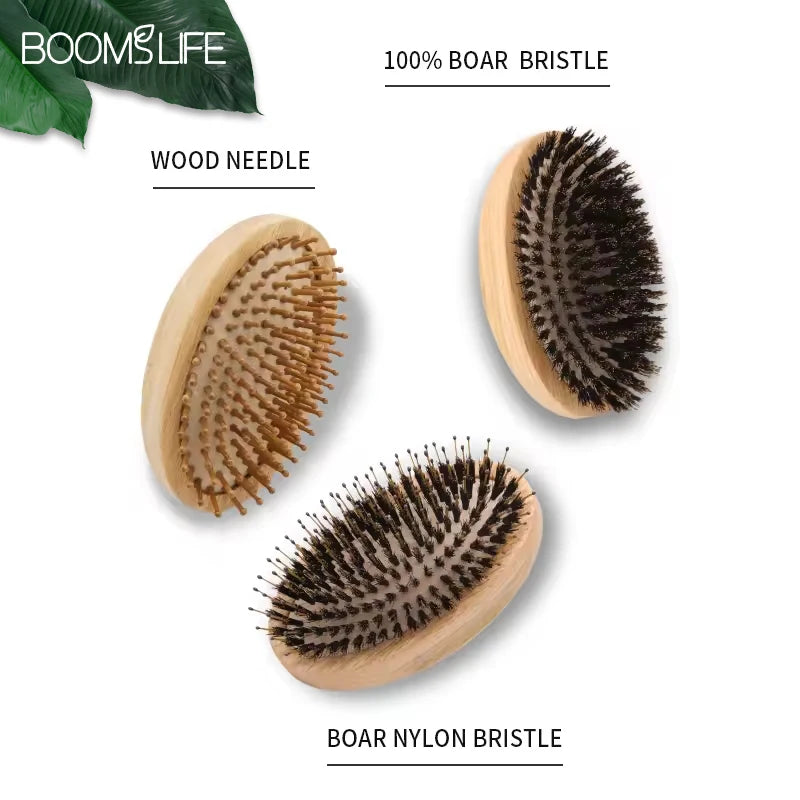 USA Oak Wood Hair Brush Soft Boar Bristle Nylon Needle Wooden Hair Airbag Brush Scalp Massage Wood Brush and Comb Without Handle Zpaxo