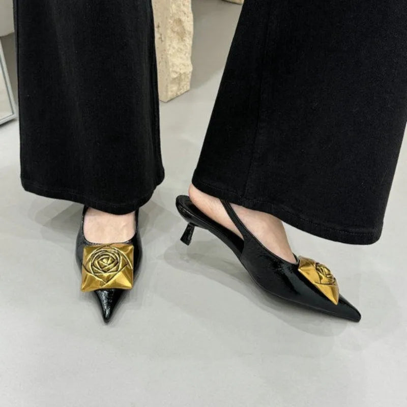 Women Sandals Thin Heels Slip-On Summer Pumps Sexy Pointed Toe High Heeled Shoes Woman Luxury Lady Black Wedding Party Shoes Zpaxo