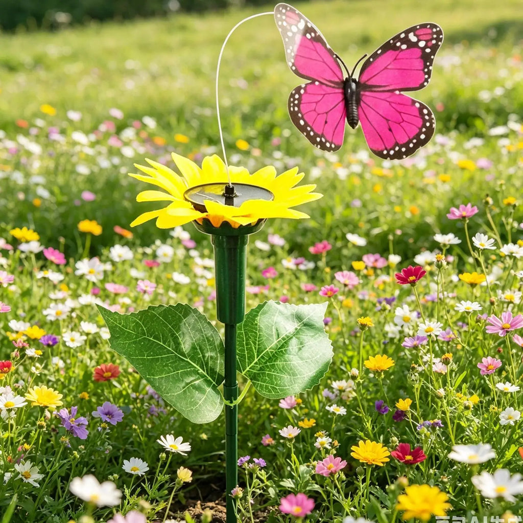 Solar Powered Fluttering Butterfly Waterproof Sunflower Garden Stake