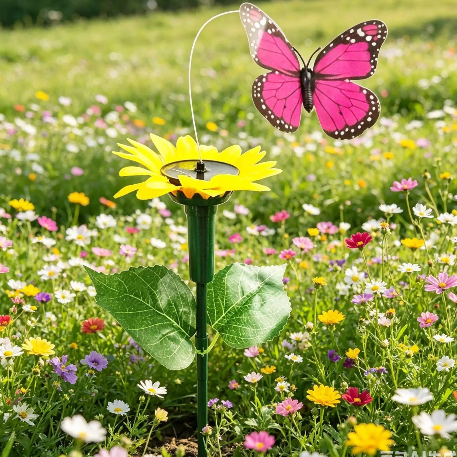 Solar Powered Fluttering Butterfly Waterproof Sunflower Garden Stake