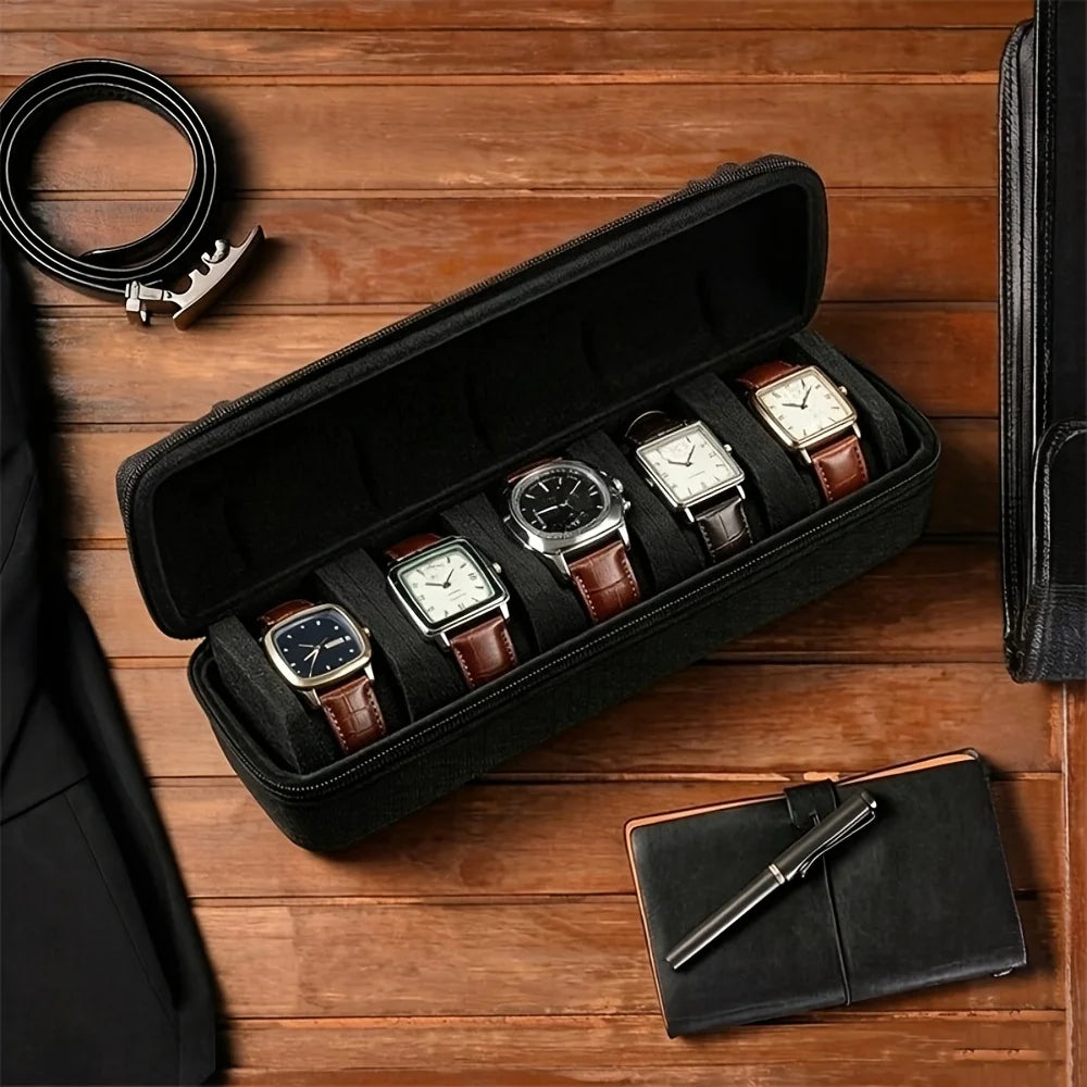 5-Watch Travel Case Luxurious Velvet Lining Foam Insert Safely Stores