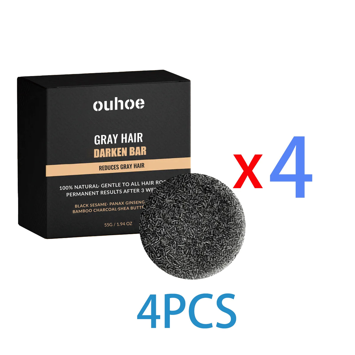 Ouhoe Black Hair Soap Natural Darkening Bar Hair Growth Stimulating Shampoo Bar For Gray Restoration Nourishing Scalp Care 55g Zpaxo 4PCS