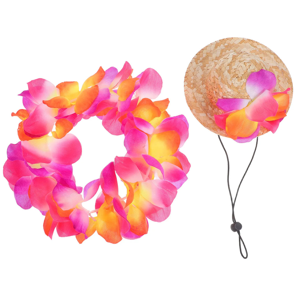 Pet Clothing Puppy Hawaiian Costume Breathable Straw Hat Garland