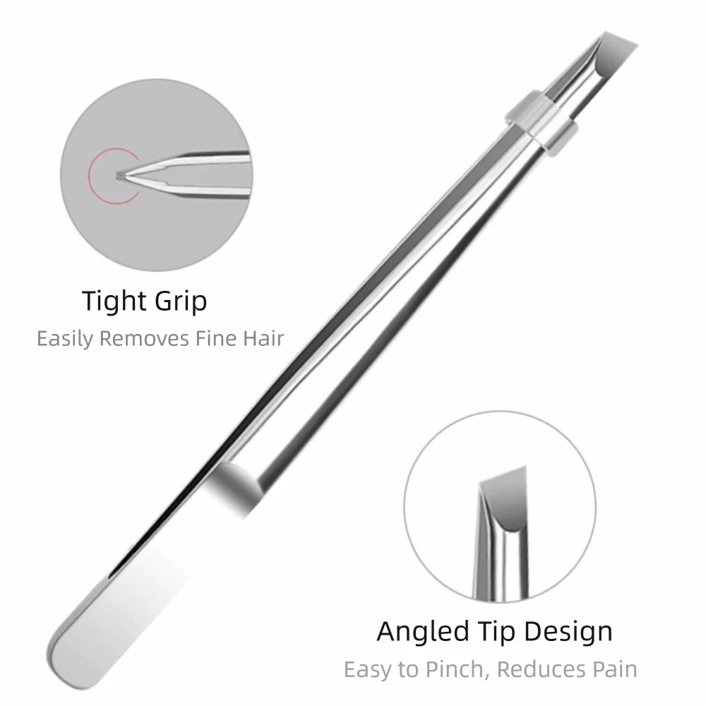 Stainless Steel Eyebrow Tweezers Flat Slant Tip Precision Facial Hair Zpaxo