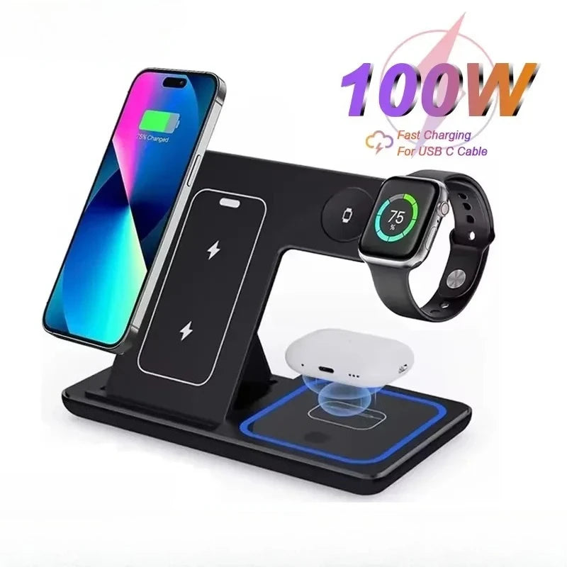 Foldable 3-in-1 Wireless Charging Stand – iPhone, Watch & AirPods Wireless Charging Stand Zpaxo