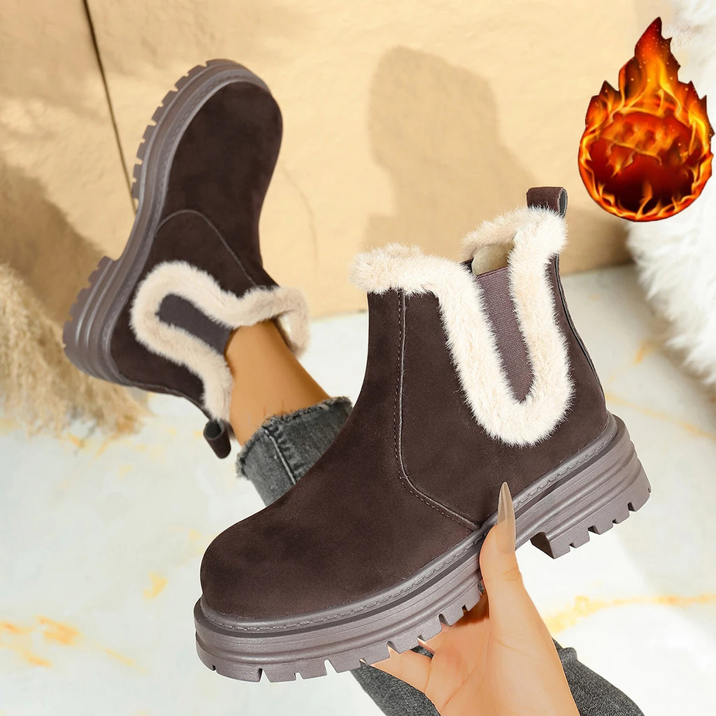 2025 New Women Boots Thickened Cotton Shoes for Women Thick Bottom Slip on Plush Ankle Boots Furry Comfortable Snow Boots Female Zpaxo